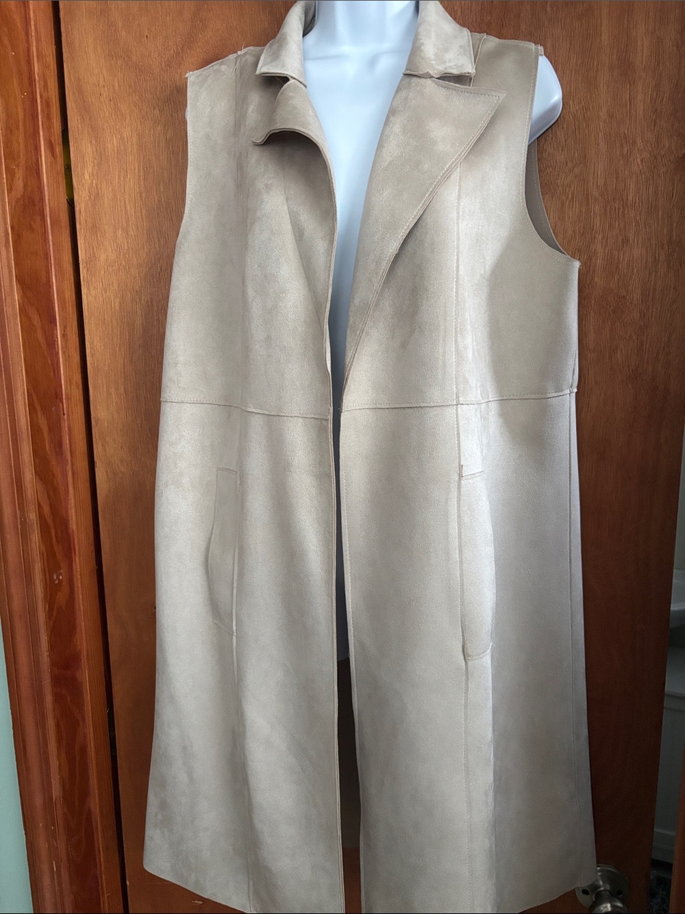 Joan Vass: Sleeveless Long Duster Vest - Taupe